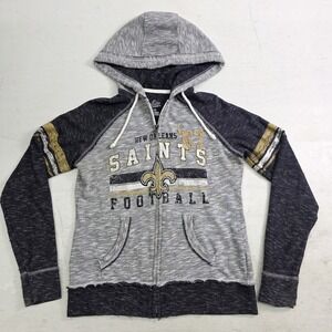 Majestic‎ NFL New Orlean's Saints Women's Retro Distressed Gray Zip Hoodie Sz S